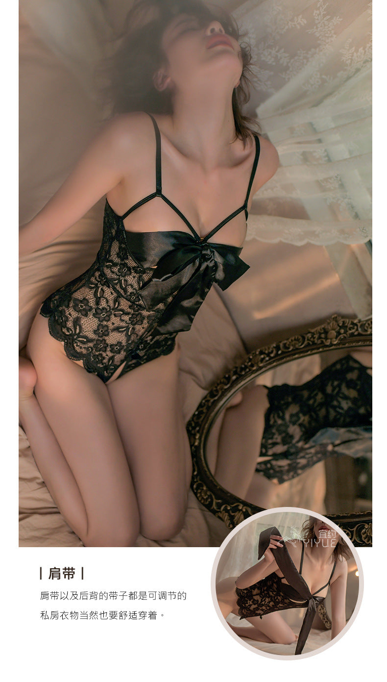 Yiyue Sexy Lingerie Lace Temptation Transparent Hollow Sexy Bodysuit Women Hot Open Crotch Uniform Set8259