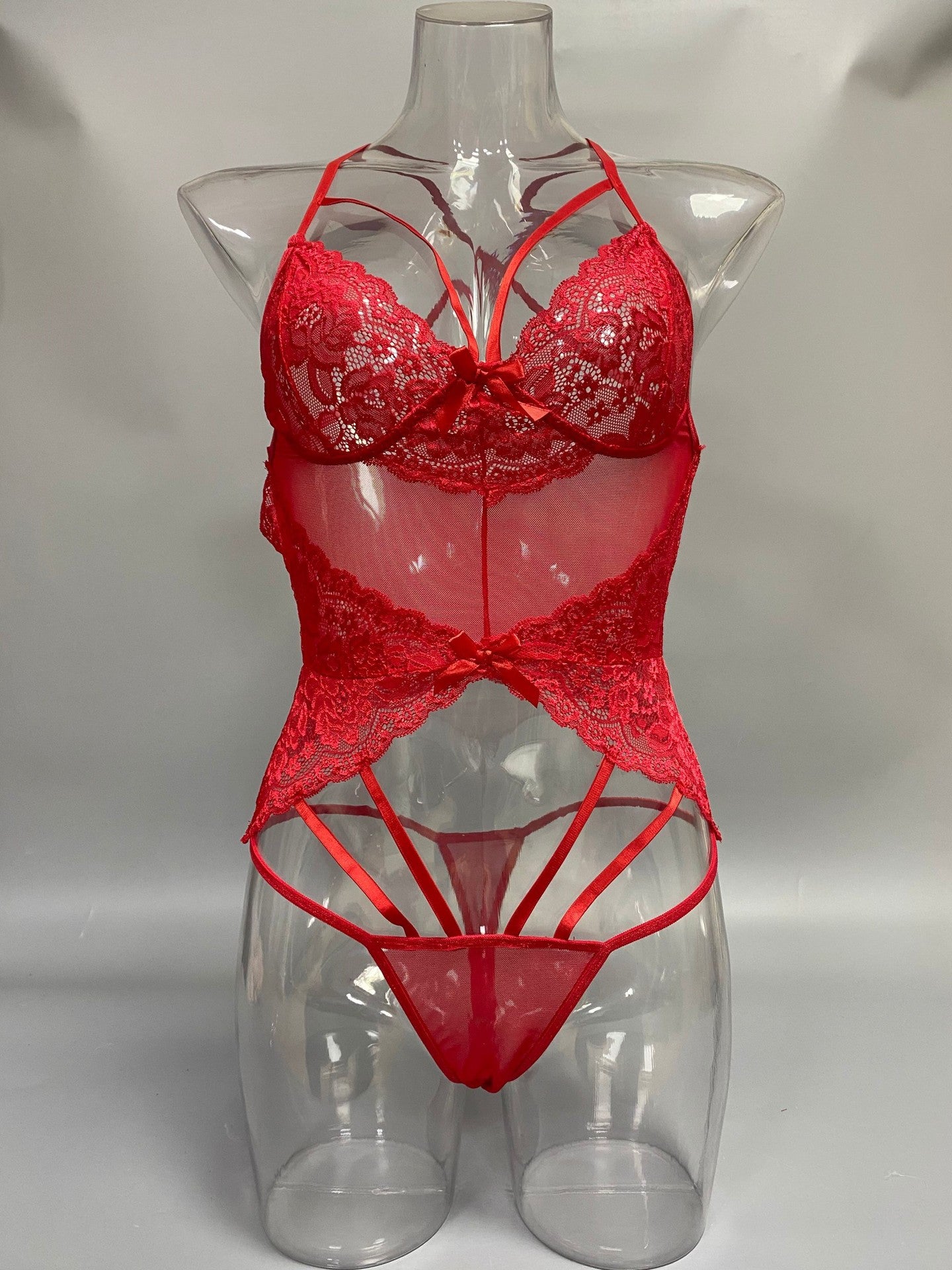 2022Cross-Border New Style Foreign Trade European and American Sexy Women Lace Mesh Splicing Bodysuit Lingerie Set In Stock