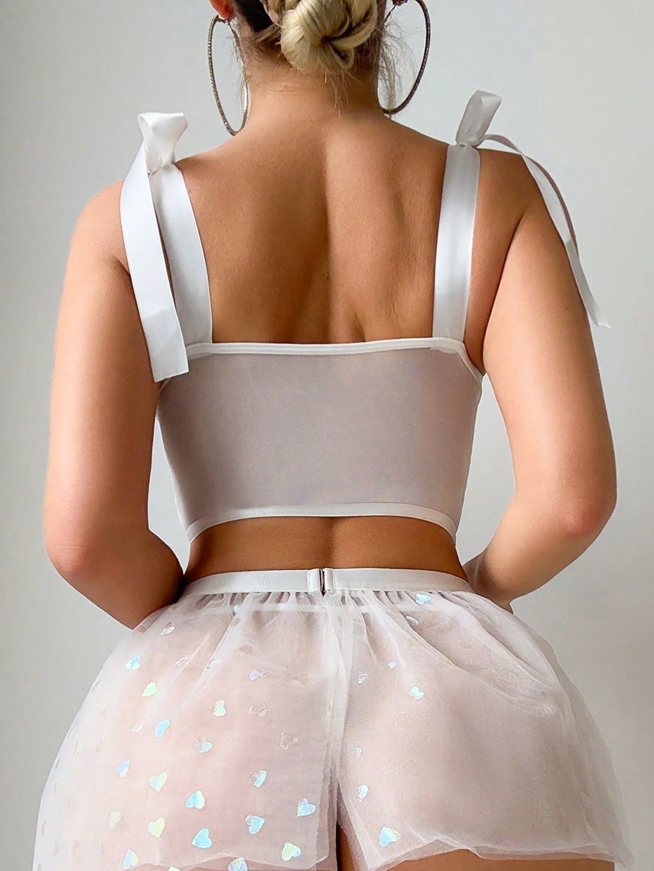 Foreign Trade Cross-Border Hot-Selling Sexy Lingerie Pure Desire See-Through Tie Bow Sequin Mesh Dress Lace Erotic Lingerie