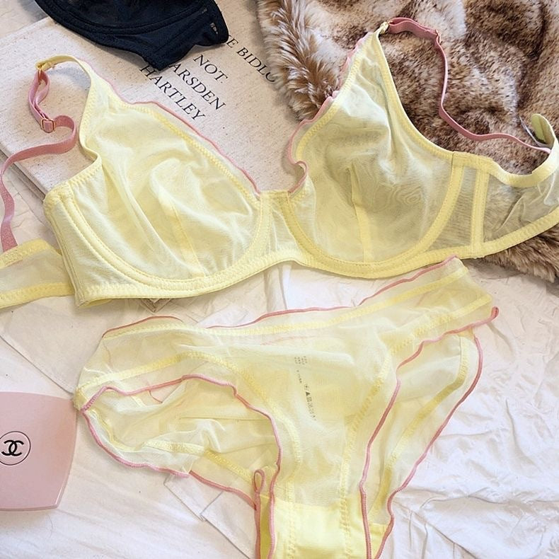 Cross-Border Hot-Selling Sexy Lingerie Ultra-Thin Mesh Large Bust Minimizer Side Breast Collection Anti-Sagging Bra Sexy Lingerie Set