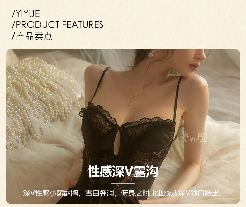 Yiyue Sexy Lingerie Sexy Strap Lace Temptation Nylon Mesh Thin Transparent Hot Hollow Nightdress8462