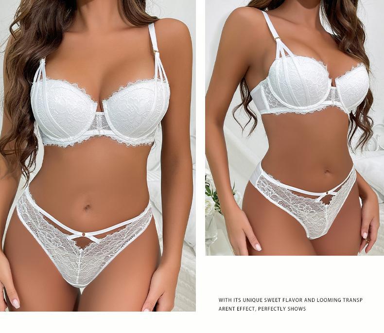 European and American Sexy Lingerie Eyelash Lace Small Chest Enhancing Push-Up Bra Anti-Sagging Side Breast Collection Bra Set