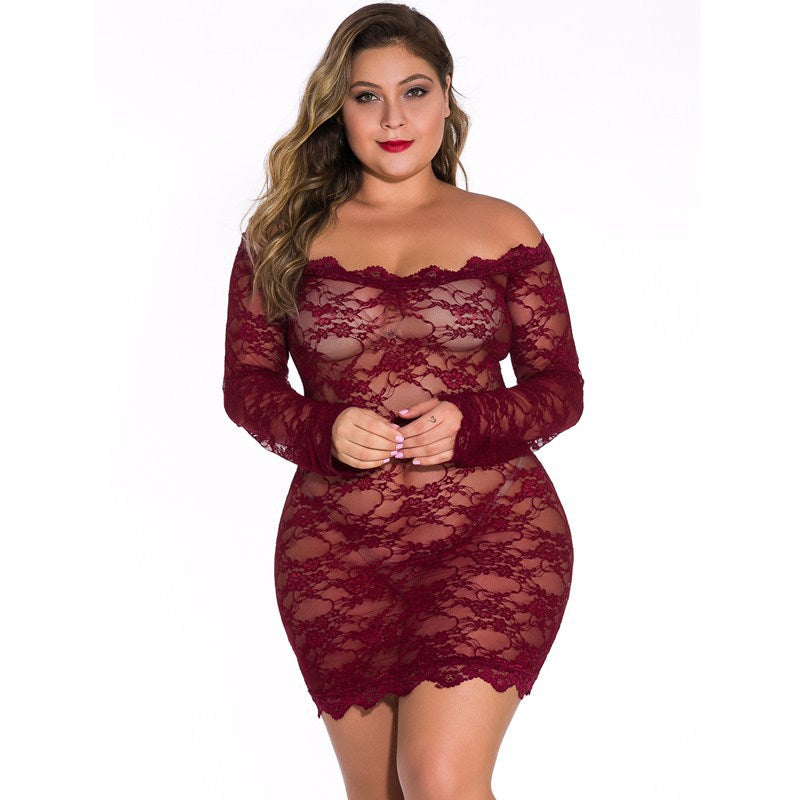 Foreign Trade Amazon Source Plus Size Sexy Lingerie Chemise Lace Strap Nightdress See-through Tight-fitting Erotic Flirting