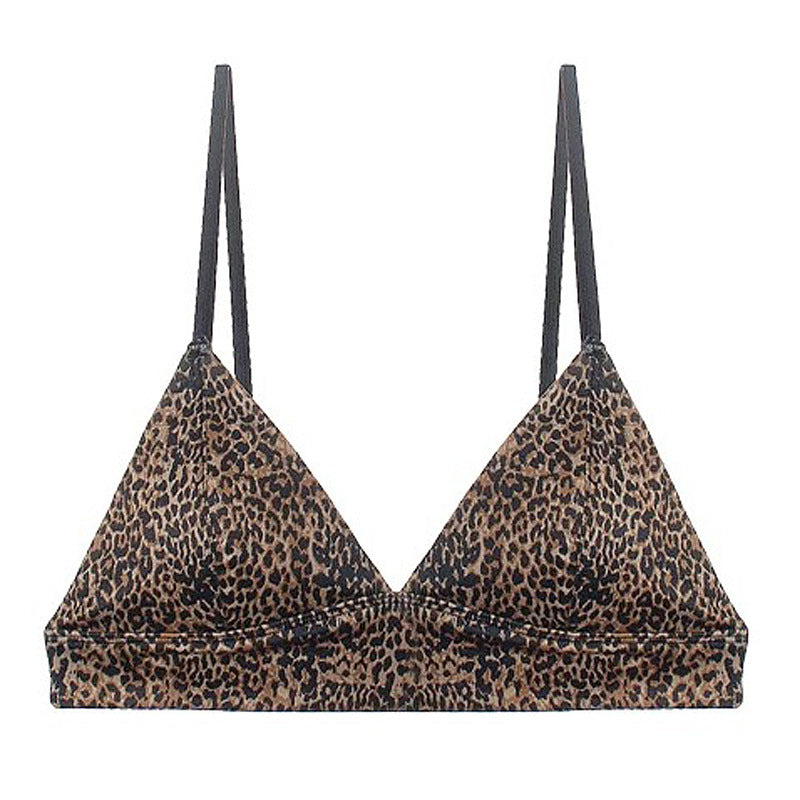 Cross-Border European and American Style French Bra Triangle Cup Wireless Bra Small Chest Enhancing Large Chest Push-Up Leopard Print Sexy Bra