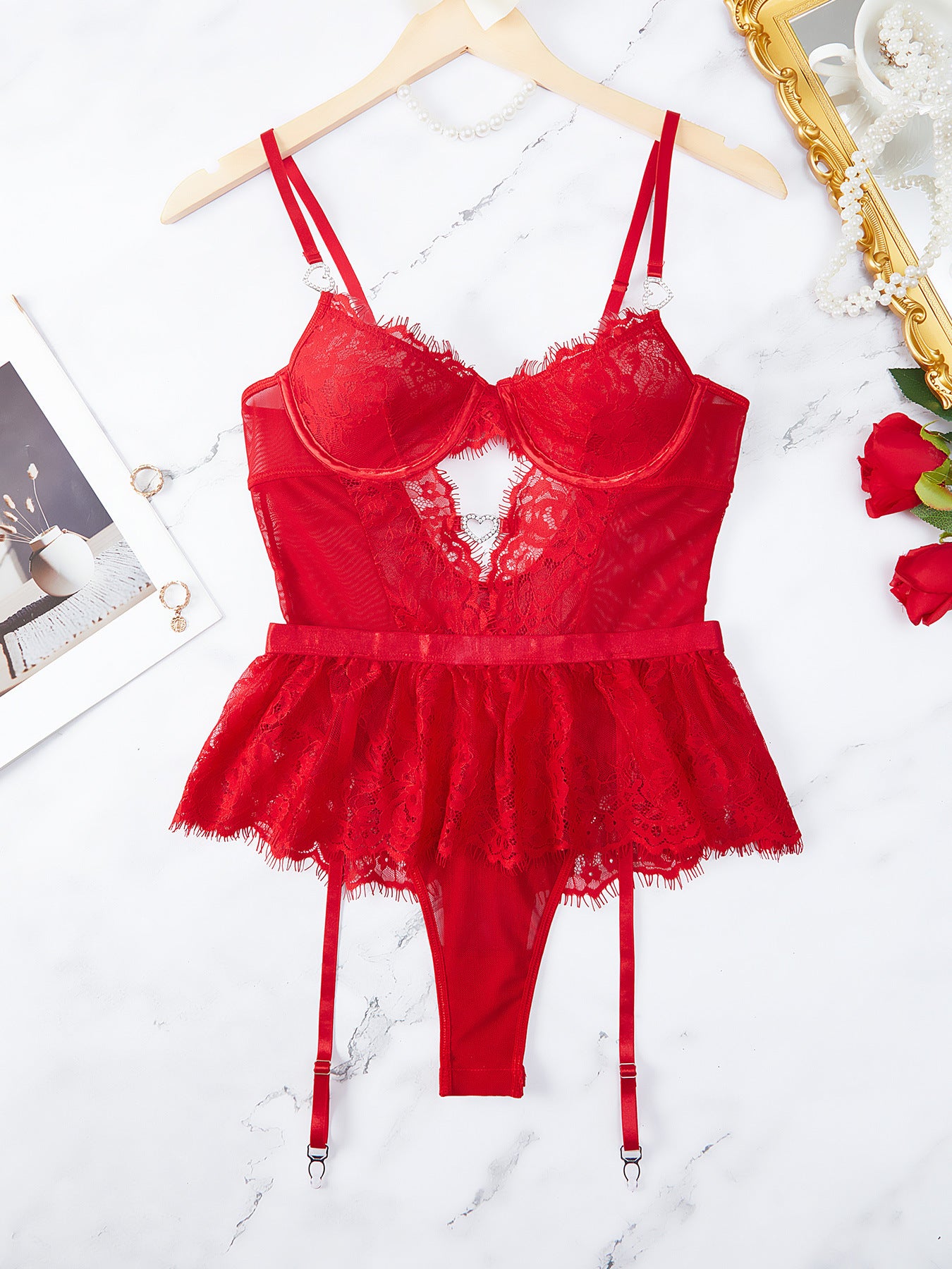 Cross-Border Foreign Trade Hot-Selling Sexy Lingerie Set Lace Embroidery See-Through Passion Uniform Temptation One-Piece Lingerie