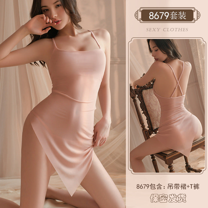 Yiyue Sexy Lingerie Sexy Strap Nightdress Hot See-through Thin No-take-off Pajamas Passion Small Chest Uniform8679