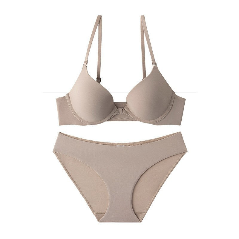 Cross-Border Sexy Seamless Underwear Thin Front Closure Soft Underwire Bra Small Chest Push-Up Anti-Sagging Underwear Set