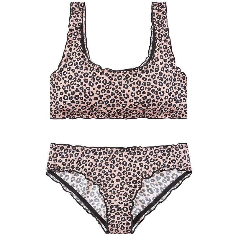 Cross-border foreign trade2025New Leopard Print Thin Bra Summer Insertable Breathable Lift Comfortable Pure Cotton Bra Set