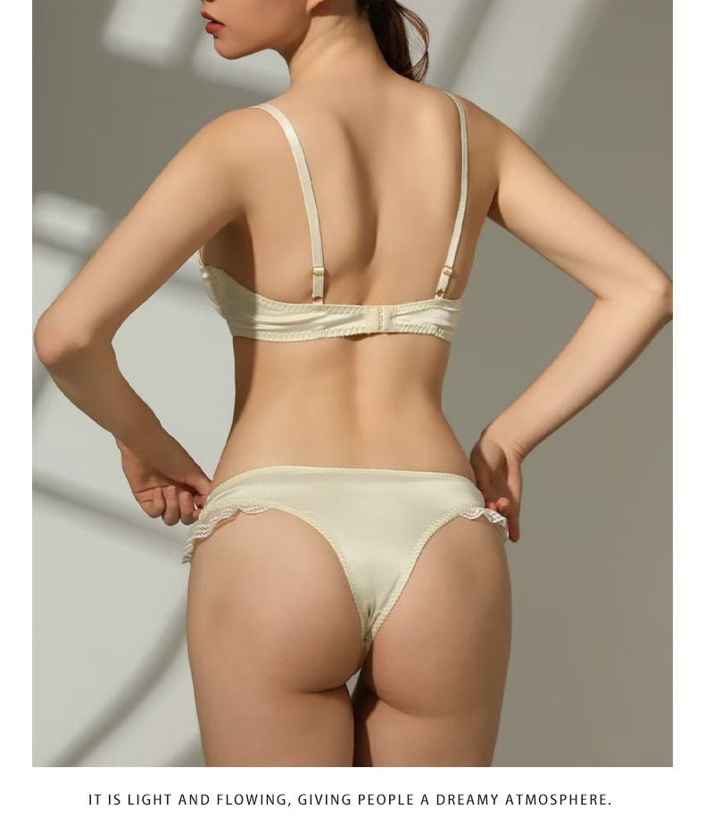European and American Cross-Border Sexy French Lingerie Women Satin Lace Bra Large Bust Minimizer Anti-Sagging Lingerie Set