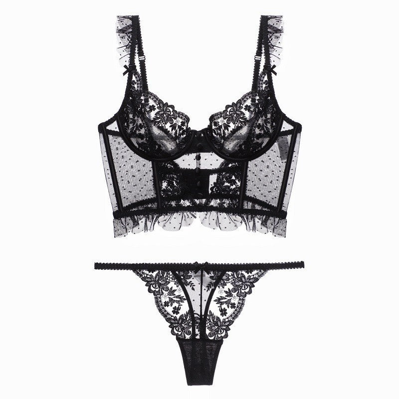 Cross-Border European and American Hot-Selling Sexy Lingerie Sexy Ultra-Thin Push-Up Beautiful Back Fishbone Shaping Lace Sexy Lingerie