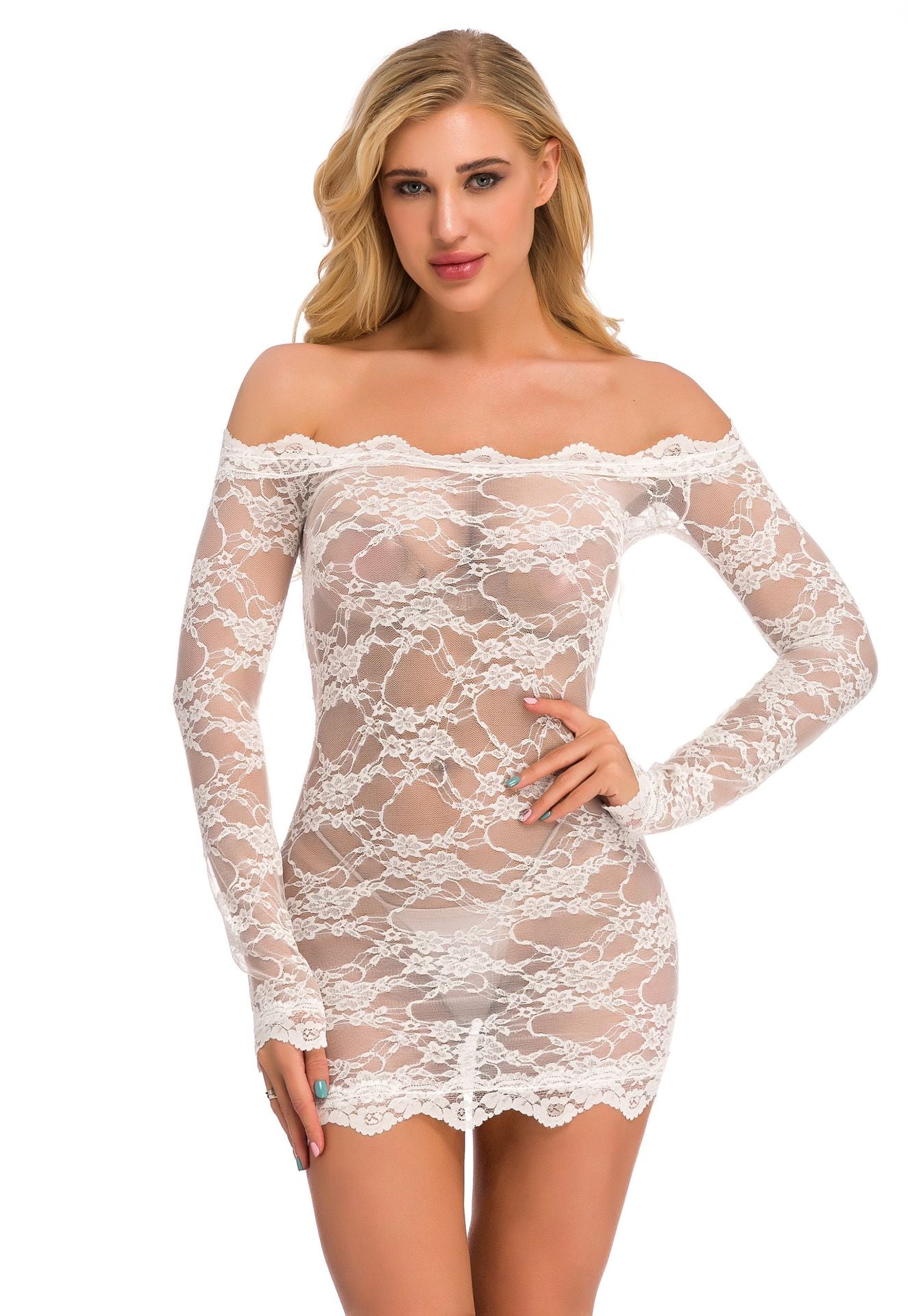 Foreign Trade Amazon Source Plus Size Sexy Lingerie Chemise Lace Strap Nightdress See-through Tight-fitting Erotic Flirting