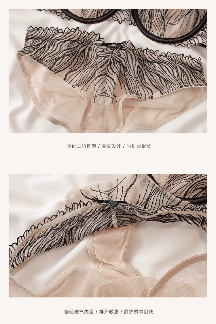 European and American Cross-Border Sexy Lingerie French Style Large Bust Minimizing Anti-Sagging Thin Embroidered Lace Plus Size Bra