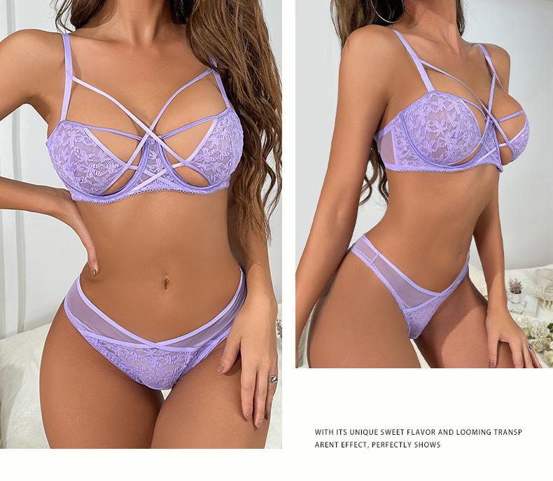 French Style Sexy Lingerie for Women Pure Desire Strap Design Bubble Fabric Breathable Lingerie Set Small Chest Enhancing Push-Up Bra