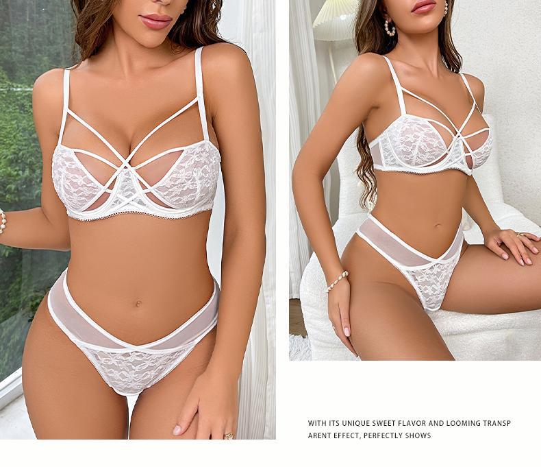 French Style Sexy Lingerie for Women Pure Desire Strap Design Bubble Fabric Breathable Lingerie Set Small Chest Enhancing Push-Up Bra