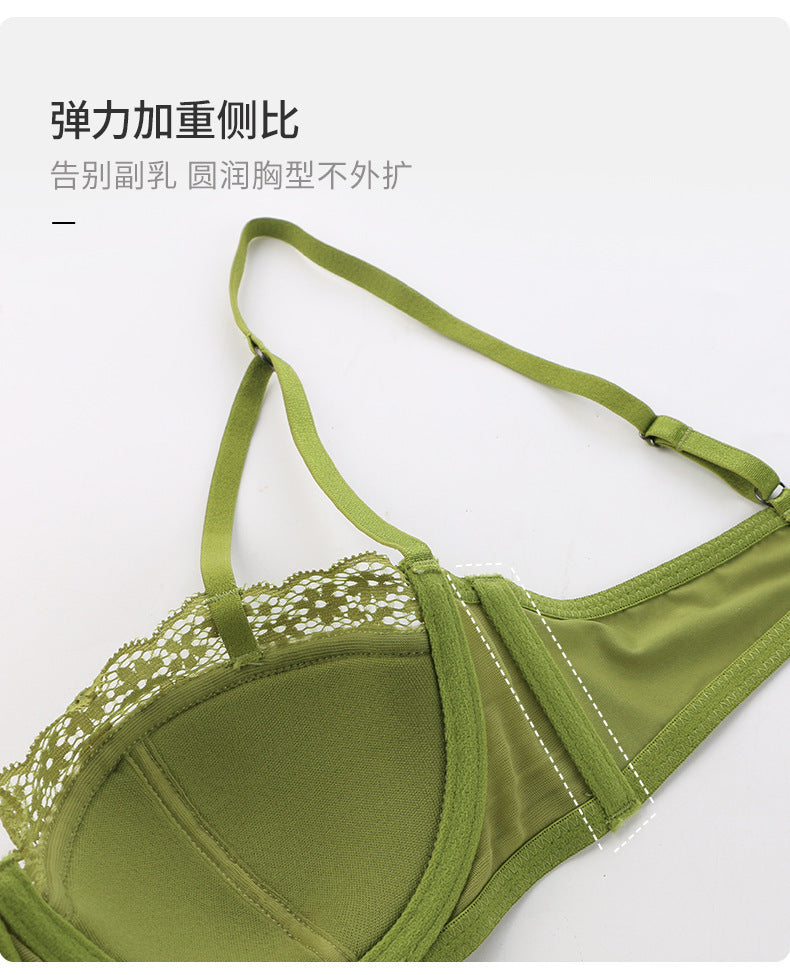 Cross-Border Hot-Selling French Lace Lingerie Women Sexy Thin Satin Large Bust Minimizer Anti-Sagging Bra Set