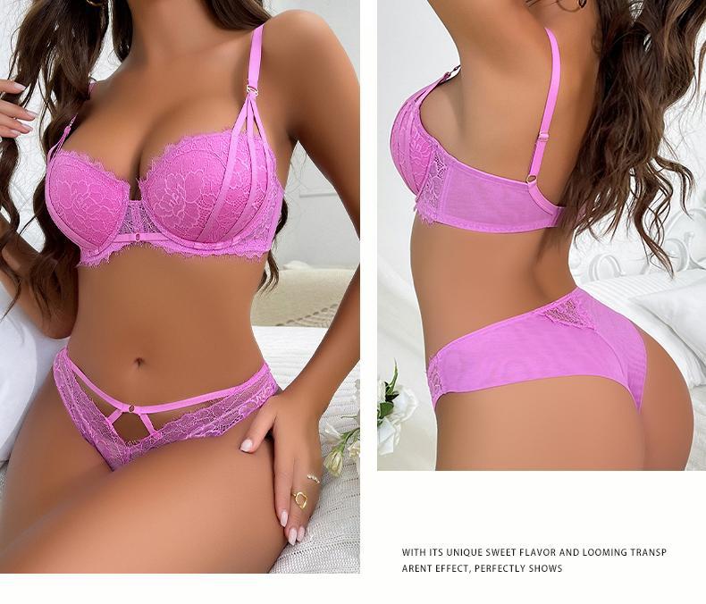 European and American Sexy Lingerie Eyelash Lace Small Chest Enhancing Push-Up Bra Anti-Sagging Side Breast Collection Bra Set