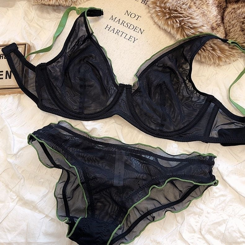 Cross-Border Hot-Selling Sexy Lingerie Ultra-Thin Mesh Large Bust Minimizer Side Breast Collection Anti-Sagging Bra Sexy Lingerie Set