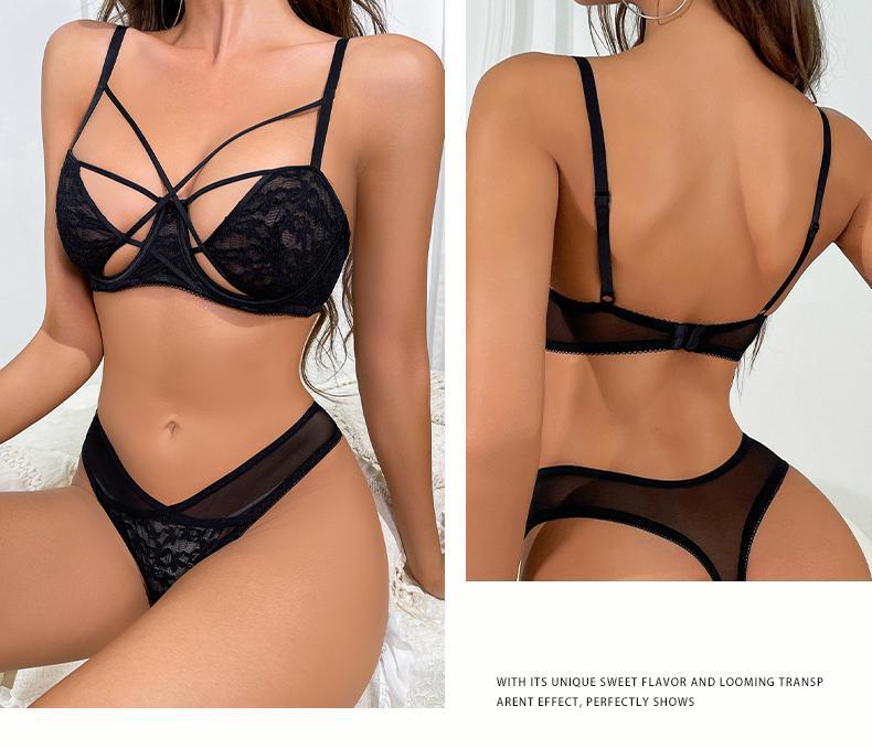 French Style Sexy Lingerie for Women Pure Desire Strap Design Bubble Fabric Breathable Lingerie Set Small Chest Enhancing Push-Up Bra