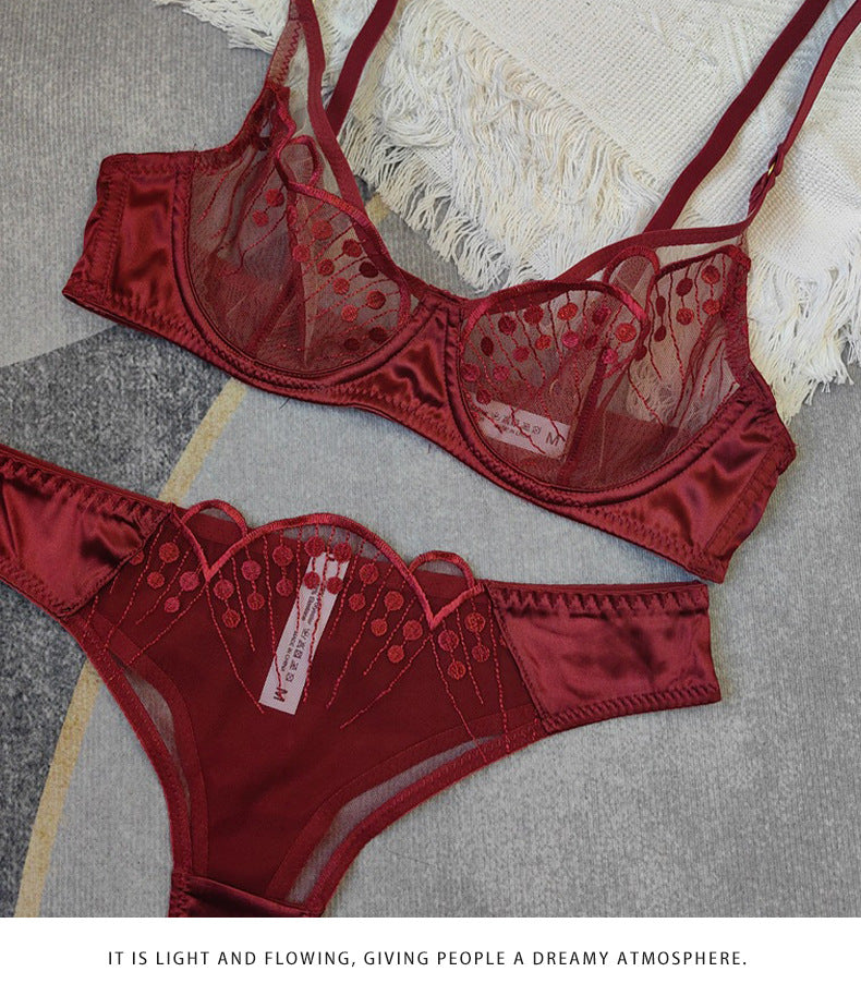 European and American Cross-Border Sexy Lingerie for Women, French Style Ultra-Thin Jacquard Lace Bra, Minimizing Large Bust, Anti-Sagging, Erotic Lingerie