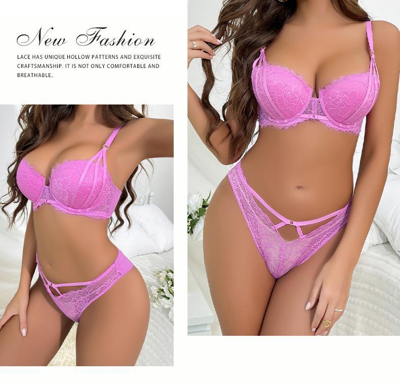 European and American Sexy Lingerie Eyelash Lace Small Chest Enhancing Push-Up Bra Anti-Sagging Side Breast Collection Bra Set