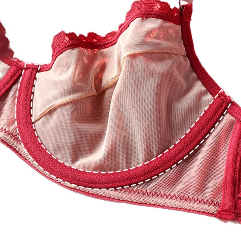 Cross-Border French Style Lingerie Sexy Lace Big Chest Minimizer Side Breast Collection Anti-Sagging Temptation Garter Stockings Bra Three-Piece Set