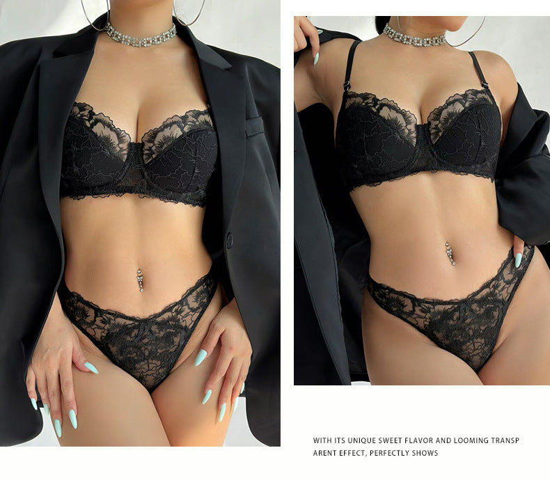 Cross-Border European and American Sexy Lingerie French Style Thin Jacquard Embroidery Lace Lingerie Large Bust Minimizer Anti-Sagging Bra