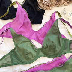 Cross-Border Hot-Selling Sexy Lingerie Ultra-Thin Mesh Large Bust Minimizer Side Breast Collection Anti-Sagging Bra Sexy Lingerie Set