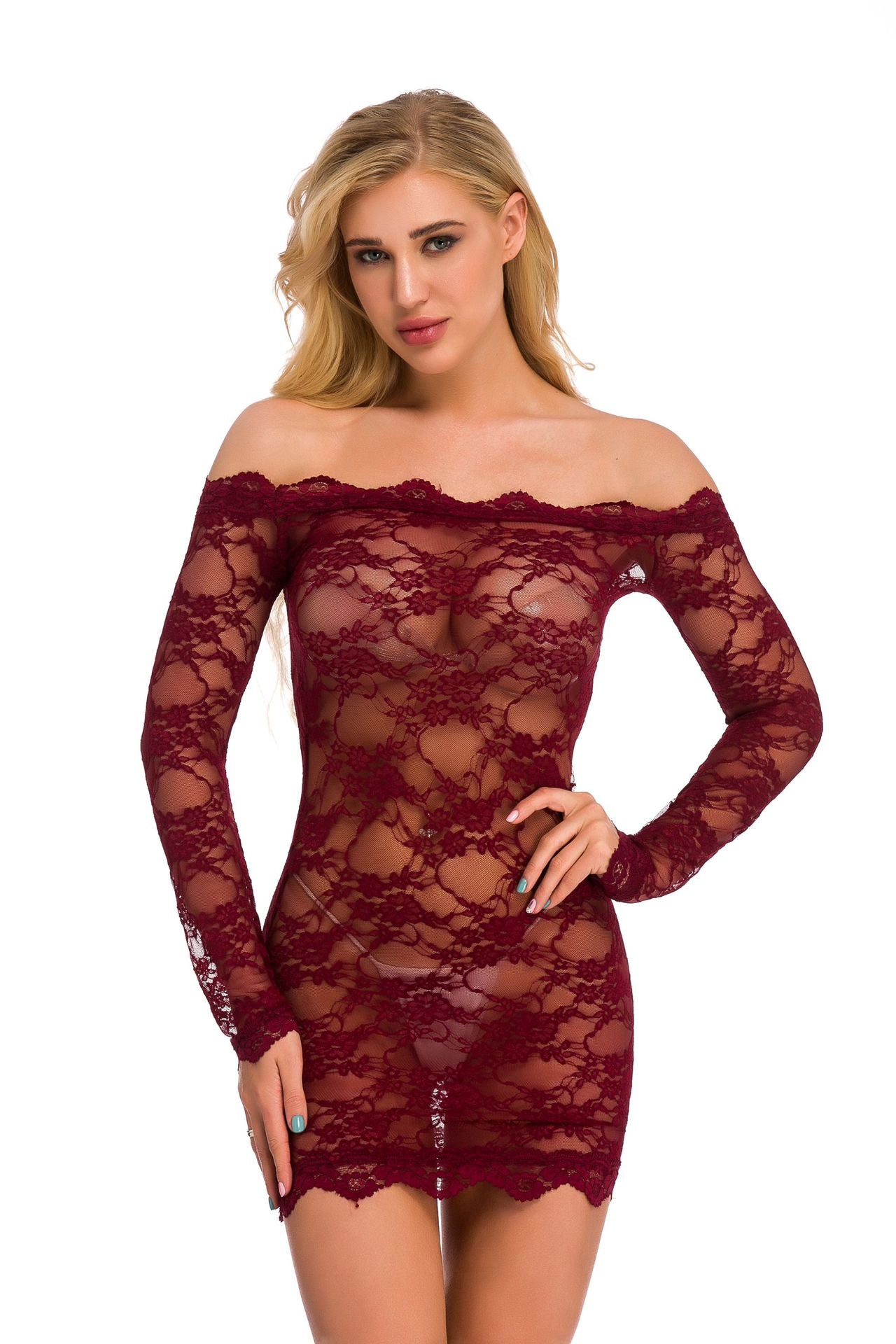 Foreign Trade Amazon Source Plus Size Sexy Lingerie Chemise Lace Strap Nightdress See-through Tight-fitting Erotic Flirting