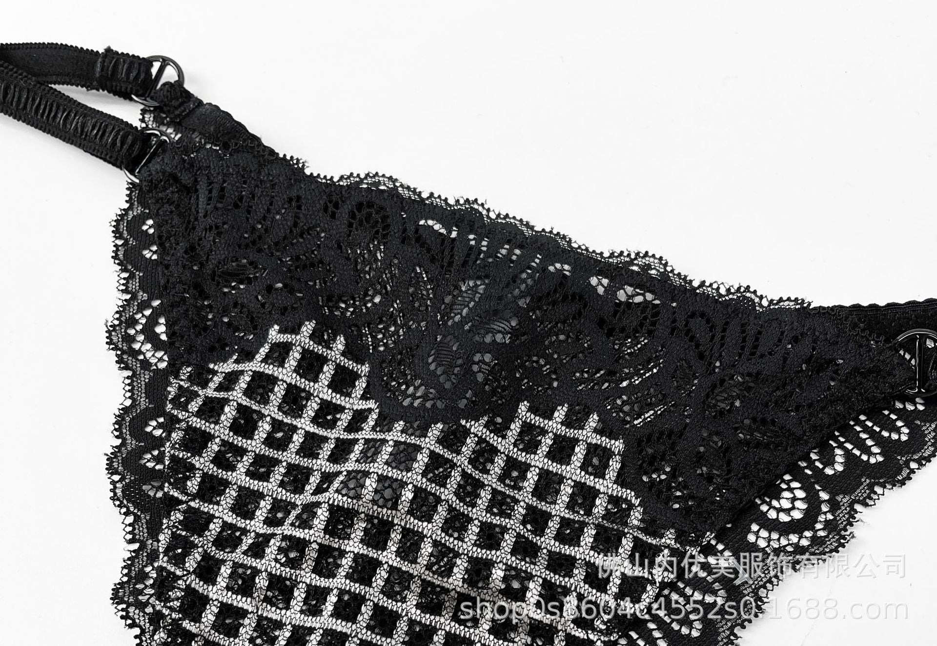 Cross-Border European and American Style French Lingerie Sexy Ultra-Thin Plaid Lace Bra Large Bust Minimizer Sexy Lingerie Set