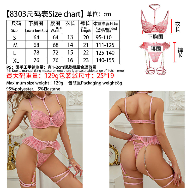 Seductive and Clever Sexy Halter Neck Lingerie Set for Women Lace Mini Skirt Chain Foot Ring Sexy Set