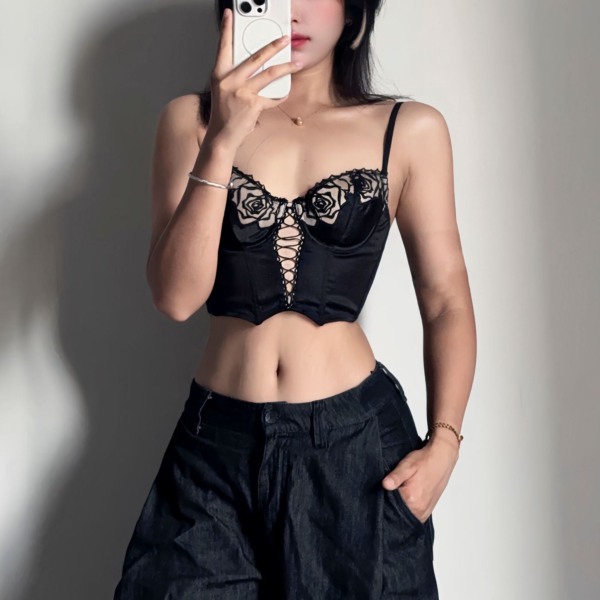 French Style Sexy Lingerie Summer Thin Retro Rose Fishbone Bra Vest Style Long Shaping Push-Up Bra