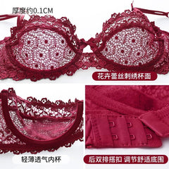 European and American Sexy Bra Set Ultra-thin Semi-transparent Half Cup Lace Bra Small Chest Push-up Anti-sagging Plus Size Bra