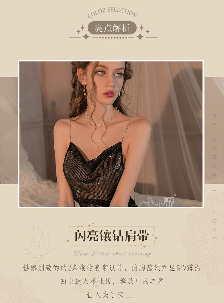 Yiyue Sexy Lingerie Shiny Nightclub Hot Temptation Backless Nightdress See-through Uniform No-Need-to-Take-Off Pajamas8844