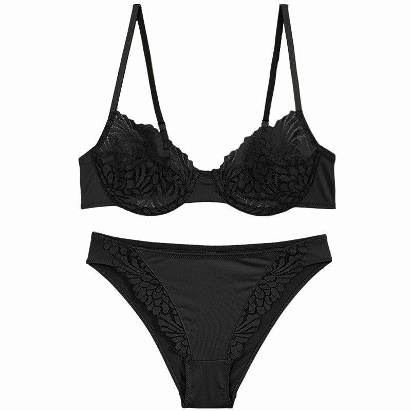 Cross-Border Foreign Trade French Style Lingerie for Women, Sexy Large Bust Minimizer, Anti-Sagging, Sheer Lace Trim, Erotic Lingerie Set