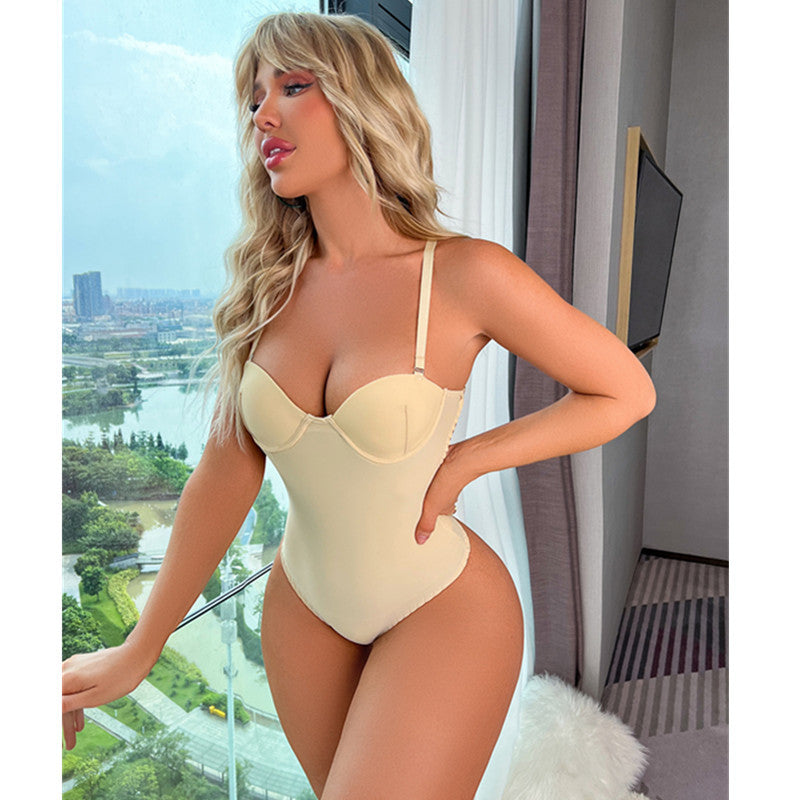 European and American Style Tight-Fitting Bodysuit Deep V Backless Tummy Control Invisible Strap Bra Shapewear Evening Dress Body Shaper