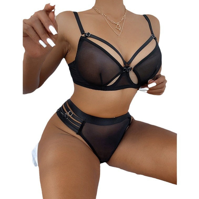 European and American Independent Station Hot-Selling New Style See-Through Mesh Wireless Motorcycle Sexy Lingerie Set