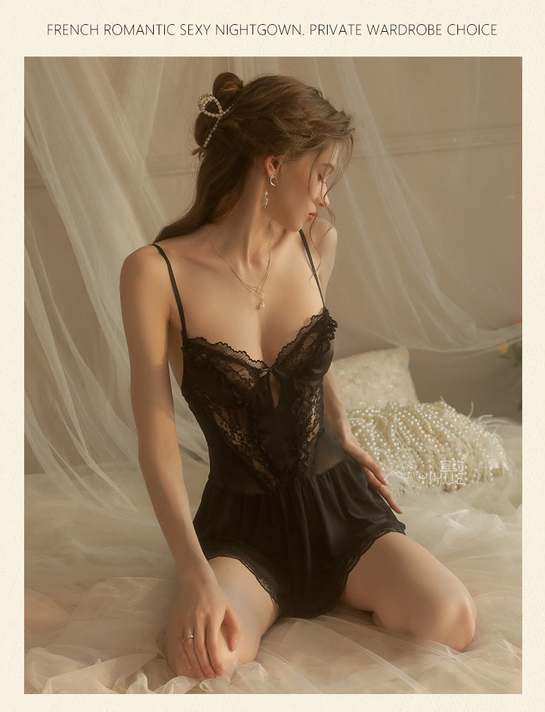 Yiyue Sexy Lingerie Sexy Strap Lace Temptation Nylon Mesh Thin Transparent Hot Hollow Nightdress8462