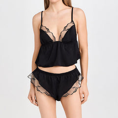 Foreign Trade Cross-Border Sexy Satin Nightdress Summer Thin Style V Comfortable Lace Pajama Set with Camisole and Shorts