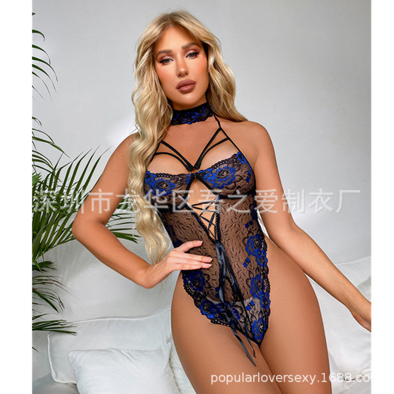 Women's Sexy Lingerie plus Size One-piece lace deep V Tights European and American Cross-Border AliExpress eBay Source of Goods