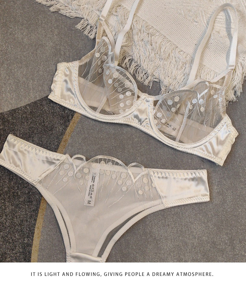 European and American Cross-Border Sexy Lingerie for Women, French Style Ultra-Thin Jacquard Lace Bra, Minimizing Large Bust, Anti-Sagging, Erotic Lingerie