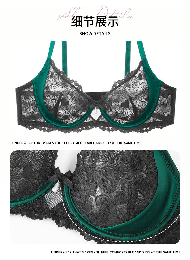 European and American Sexy Lace Lingerie for Women, French Style Ultra-Thin See-Through Plus Size Lingerie, Large Bust Minimizer, Anti-Sagging Bra Set