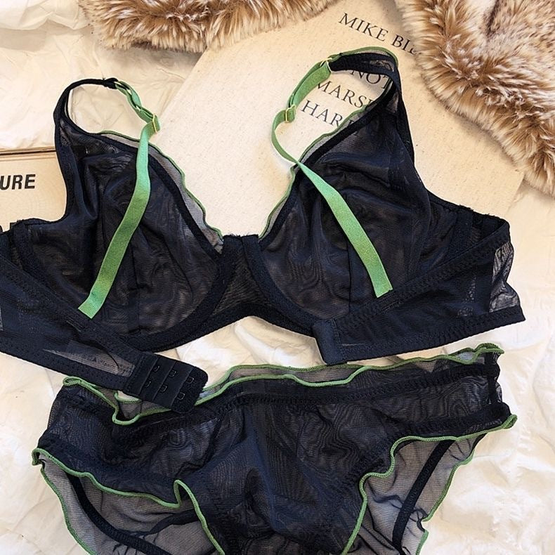 Cross-Border Hot-Selling Sexy Lingerie Ultra-Thin Mesh Large Bust Minimizer Side Breast Collection Anti-Sagging Bra Sexy Lingerie Set