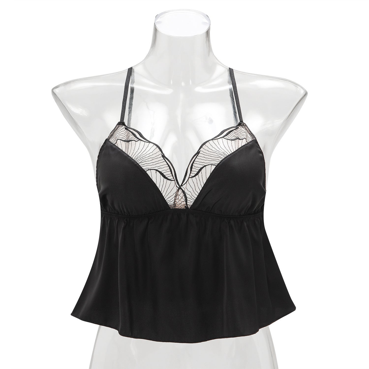 Foreign Trade Cross-Border Sexy Satin Nightdress Summer Thin Style V Comfortable Lace Pajama Set with Camisole and Shorts