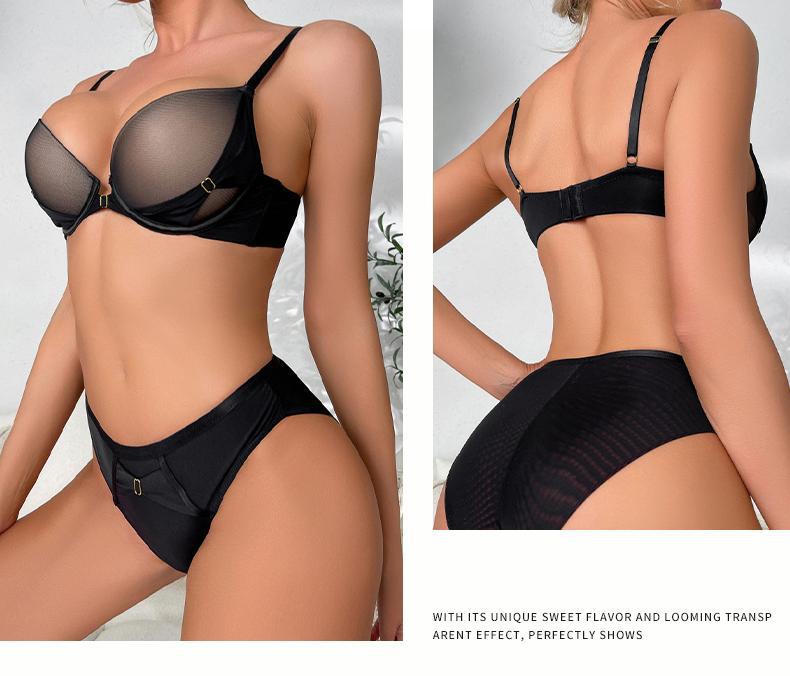 Cross-Border European and American Style French Bra for Women, Mesh Smooth Lace Sexy Lingerie, Large Bust Minimizer, Anti-Sagging Bra Set
