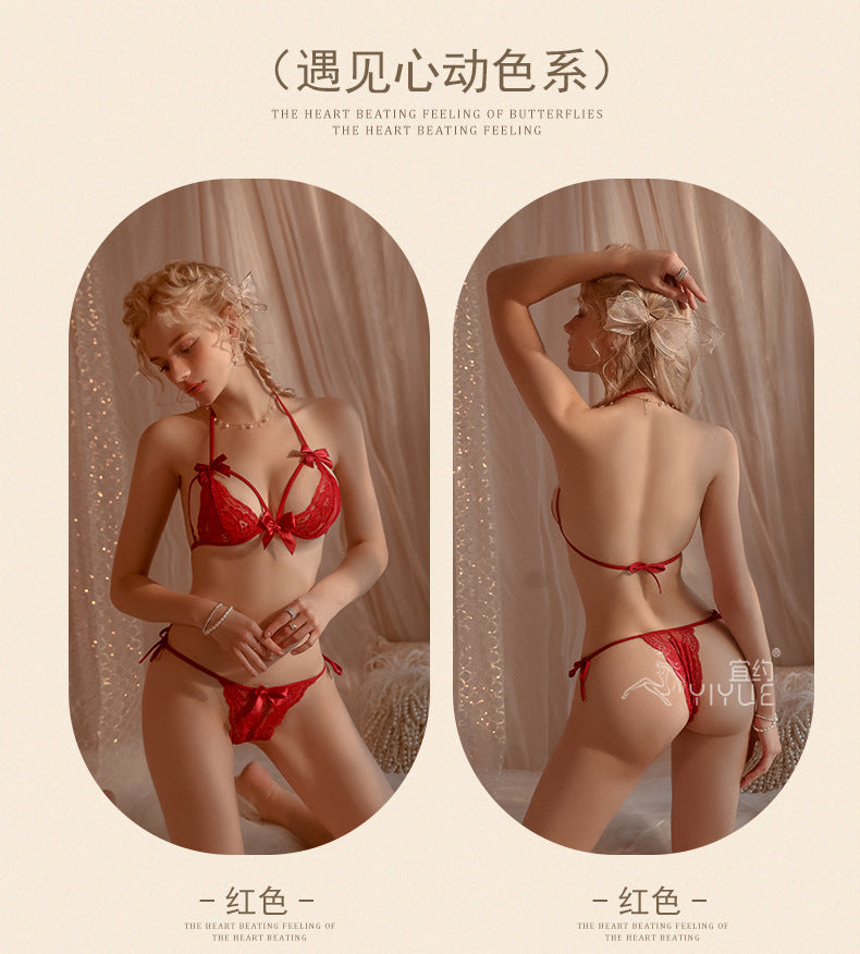 Yiyue Sexy Lingerie Lace Temptation Three-Point Bra and Panties Women's Transparent Nightwear Set Wholesale8601