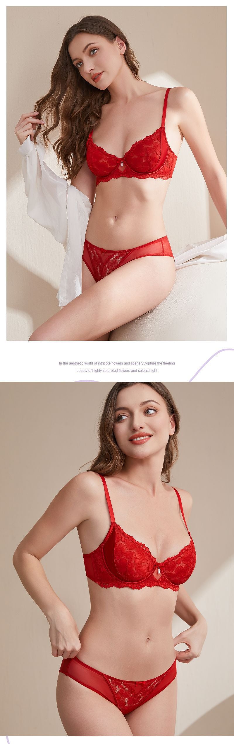 European and American Sexy Lace Lingerie for Women, French Style Ultra-Thin See-Through Plus Size Lingerie, Large Bust Minimizer, Anti-Sagging Bra Set