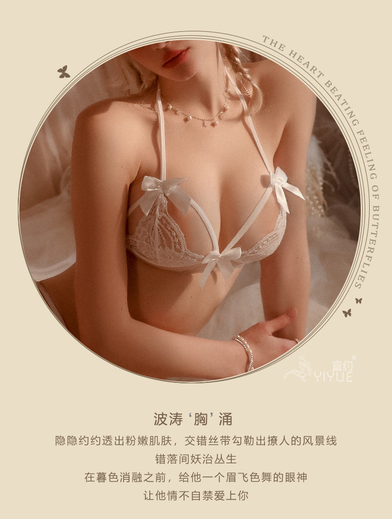 Yiyue Sexy Lingerie Lace Temptation Three-Point Bra and Panties Women's Transparent Nightwear Set Wholesale8601