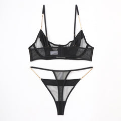Cross-Border Sexy Lingerie Thin See-Through Mesh French Style Bra Large Bust Minimizer Plus Size Bra and Thong Set