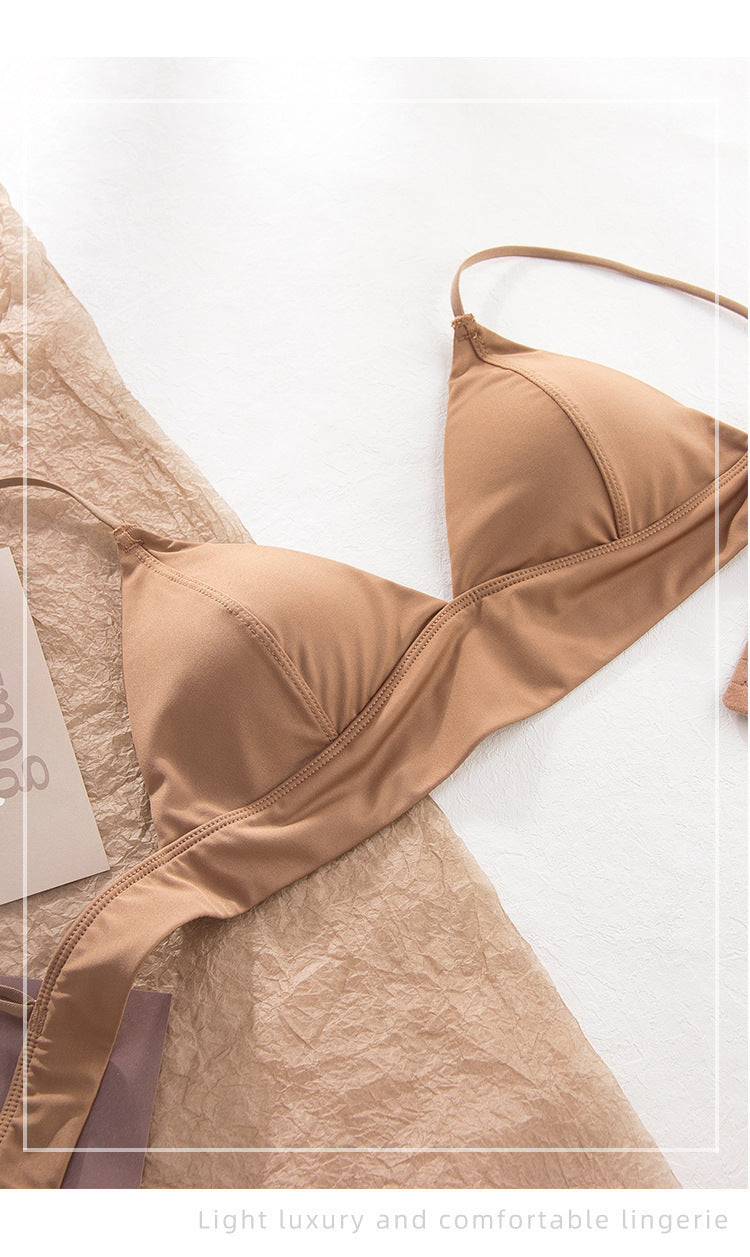 Cross-Border European and American Style French Lingerie Women Sexy Triangle Cup Wireless Bra Large Bust Minimize Small Bust Push Up Bra Set