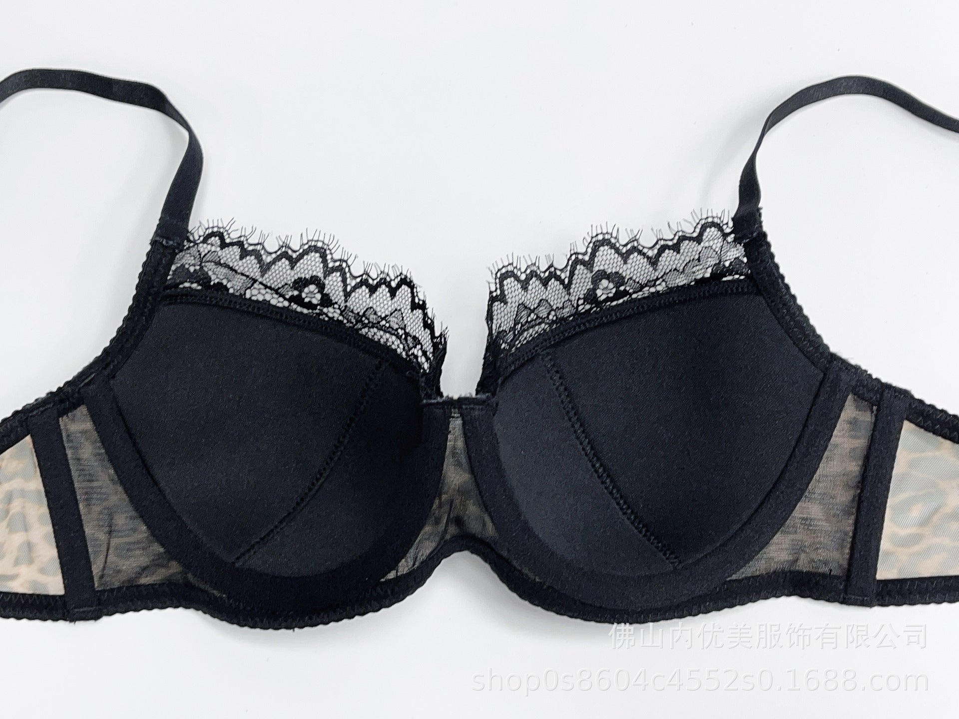 Foreign Trade European and American French Style Lingerie Sexy Lace Leopard Print See-through Temptation Big Chest Minimizer Push-up Bra Set